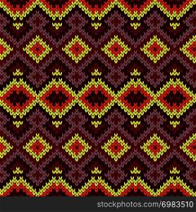 Multicolored saturated knitted seamless pattern with geometric decorative figures, vector as a fabric texture