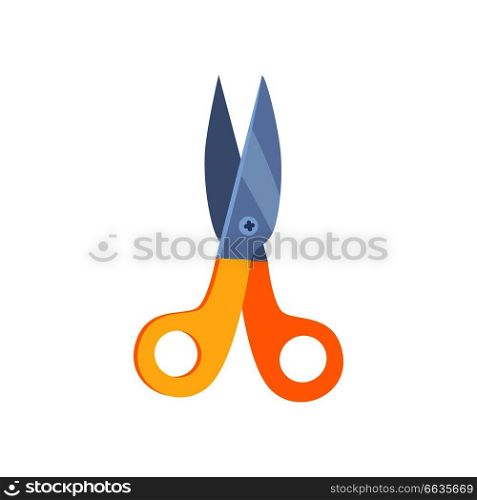 Multicolored scissors isolated on white background. Handle yellow and the blade made of steel. Scissors on vector illustration look shining. Colorful Scissors Vector Illustration