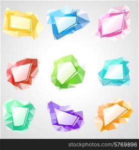 Multicolored speech bubbles with abstract triangular background.