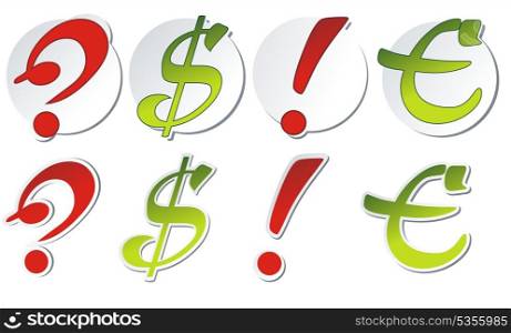 Multicolored stickers with Dollar, euro,