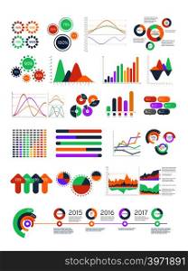 Multicolored vector infographics with different graphs and diagrams. Design template with charts for your business presintation illustration. Multicolored vector infographics with different graphs and diagrams
