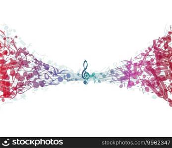 Multicolour  musical notes staff background. Vector illustration with transparency EPS10.. notes staff