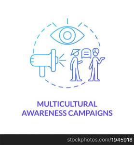 Multicultural awareness campaigns blue gradient concept icon. Hate speech countering abstract idea thin line illustration. Promoting inclusion and tolerance. Vector isolated outline color drawing. Multicultural awareness campaigns blue gradient concept icon