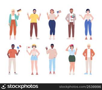 Multicultural society semi flat color vector character set. Standing figures. Full body people on white. Community members simple cartoon style illustration pack for web graphic design and animation. Multicultural society semi flat color vector character set