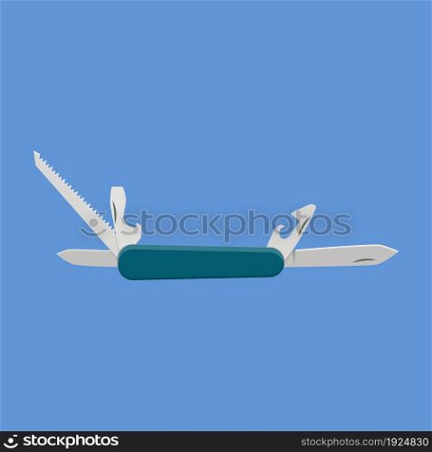 multifunctional pocket knife for camping, hiking, Vector illustration in flat design. multifunctional pocket knife