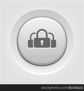Multikey Security Services Icon. Flat Design.. Multikey Security Services Icon. Flat Design. Security concept with a three padlocks. App Symbol or UI element. Grey Button Design