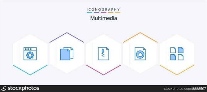 Multimedia 25 Blue icon pack including . multiple. document. files. file