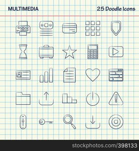 Multimedia 25 Doodle Icons. Hand Drawn Business Icon set