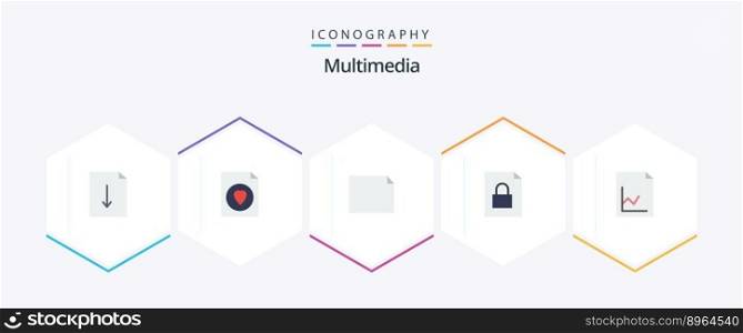 Multimedia 25 Flat icon pack including . . landscape. graph. analytics