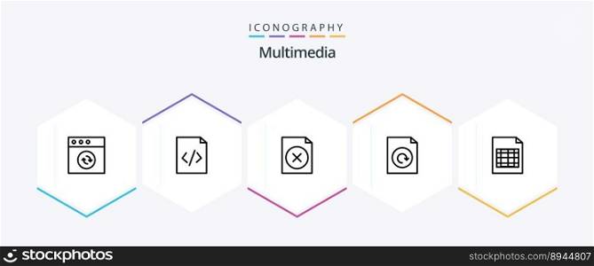 Multimedia 25 Line icon pack including . . file. table. document