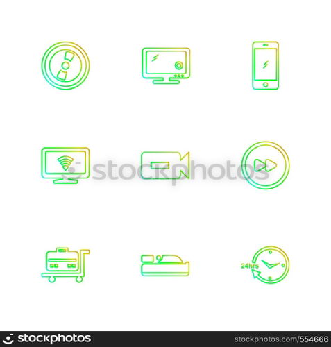 multimedia , camera , user interface , technology , summer , drink , food , board , drinks , tv , bottle , telephone , internet , zoom in , zoom out , icon, vector, design, flat, collection, style, creative, icons