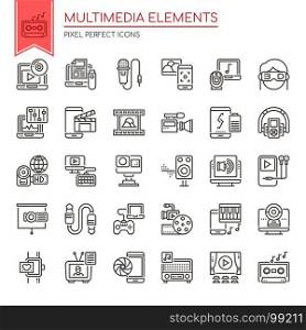 Multimedia Elements , Thin Line and Pixel Perfect Icons