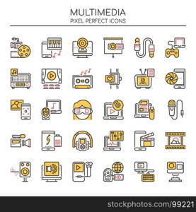 Multimedia Elements , Thin Line and Pixel Perfect Icons