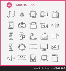 Multimedia Hand Drawn Icon for Web, Print and Mobile UX/UI Kit. Such as  Gear, Maintain, Setting, Tool, Adjustment, Speaker Computer, Hardware, Pictogram Pack. - Vector