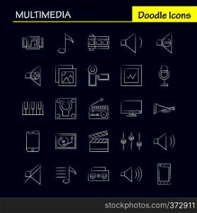 Multimedia Hand Drawn Icon for Web, Print and Mobile UX/UI Kit. Such as: Mobile, Phone, Smartphone, Call, Camera, File, Photo, Slide, Pictogram Pack. - Vector