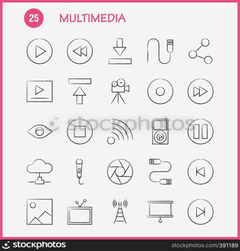 Multimedia Hand Drawn Icon for Web, Print and Mobile UX/UI Kit. Such as: Media, Mic, Microphone, Sound, Control, Fast, Forward, Media, Pictogram Pack. - Vector