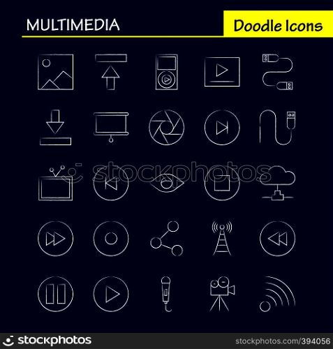 Multimedia Hand Drawn Icon for Web, Print and Mobile UX/UI Kit. Such as: Media, Mic, Microphone, Sound, Control, Fast, Forward, Media, Pictogram Pack. - Vector