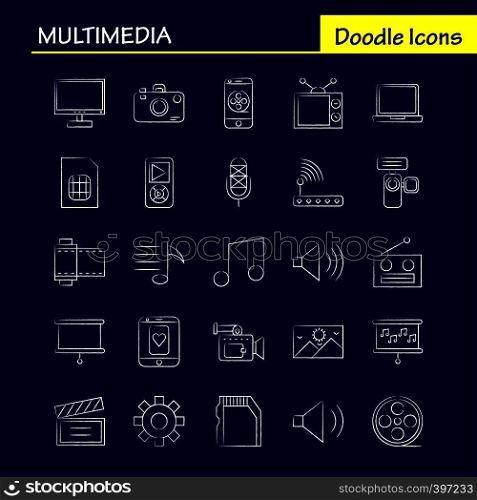Multimedia Hand Drawn Icon for Web, Print and Mobile UX/UI Kit. Such as: Gear, Maintain, Setting, Tool, Adjustment, Speaker Computer, Hardware, Pictogram Pack. - Vector