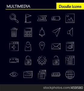 Multimedia Hand Drawn Icon for Web, Print and Mobile UX/UI Kit. Such as: Browser, Page, Web, Template, Browser, Page, Web, Template, Pictogram Pack. - Vector