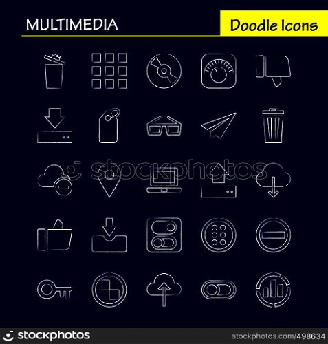 Multimedia Hand Drawn Icon for Web, Print and Mobile UX/UI Kit. Such as: Equalizer, Beat, Audio, Machine, Bin, Delete, Garbage, Recycle, Pictogram Pack. - Vector