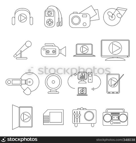 Multimedia icons set in thin line style isolated on white background. Multimedia icons set, thin line style