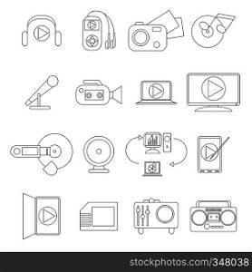 Multimedia icons set in thin line style isolated on white background. Multimedia icons set, thin line style