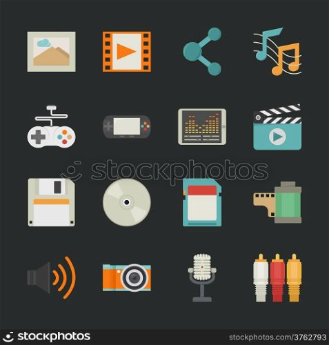 multimedia icons with black background , eps10 vector format