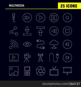 Multimedia Line Icon for Web, Print and Mobile UX/UI Kit. Such as: Microphone, Mike, Music, Audio, Fast, Forward, Move, Play, Pictogram Pack. - Vector