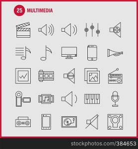 Multimedia Line Icon for Web, Print and Mobile UX/UI Kit. Such as: Mobile, Cell, Phone, Hardware, Camera, Video, Image, Movie, Pictogram Pack. - Vector
