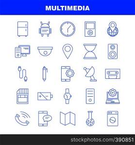 Multimedia Line Icon for Web, Print and Mobile UX/UI Kit. Such as: World, Globe, Map, Location, Watch, Hand Watch, Time, Pictogram Pack. - Vector