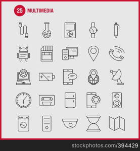 Multimedia Line Icon for Web, Print and Mobile UX/UI Kit. Such as: World, Globe, Map, Location, Watch, Hand Watch, Time, Pictogram Pack. - Vector