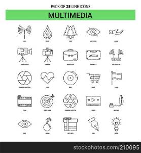 Multimedia  Line Icon Set - 25 Dashed Outline Style
