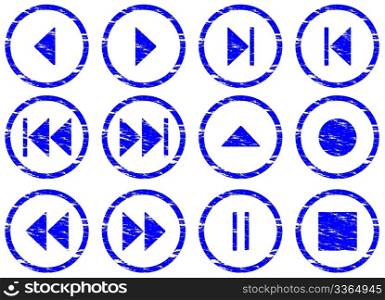 Multimedia navigation buttons set. White - dark blue palette. Vector illustration.
