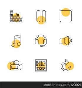 multimedia , play,  pause , volume , sound , microphone , reset , mute , camera, camcoder , video , icon, vector, design,  flat,  collection, style, creative,  icons