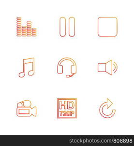 multimedia , play, pause , volume , sound , microphone , reset , mute , camera, camcoder , video , icon, vector, design, flat, collection, style, creative, icons