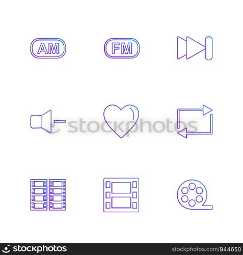 multimedia , play, pause , volume , sound , microphone , reset , mute , camera, camcoder , video , icon, vector, design, flat, collection, style, creative, icons