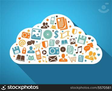Multimedia social networks and mobile apps in the cloud concept vector illustration