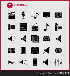 Multimedia Solid Glyph Icon for Web, Print and Mobile UX/UI Kit. Such as: Mobile, Cell, Phone, Hardware, Camera, Video, Image, Movie, Pictogram Pack. - Vector