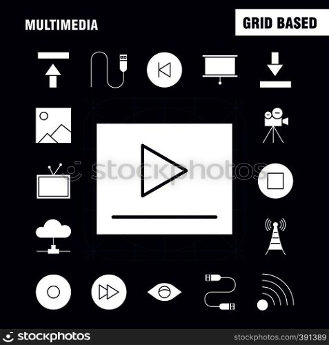Multimedia Solid Glyph Icon for Web, Print and Mobile UX/UI Kit. Such as: Media, Mic, Microphone, Sound, Control, Fast, Forward, Media, Pictogram Pack. - Vector