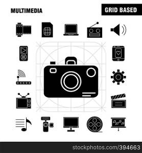 Multimedia Solid Glyph Icon for Web, Print and Mobile UX/UI Kit. Such as: Gear, Maintain, Setting, Tool, Adjustment, Speaker Computer, Hardware, Pictogram Pack. - Vector