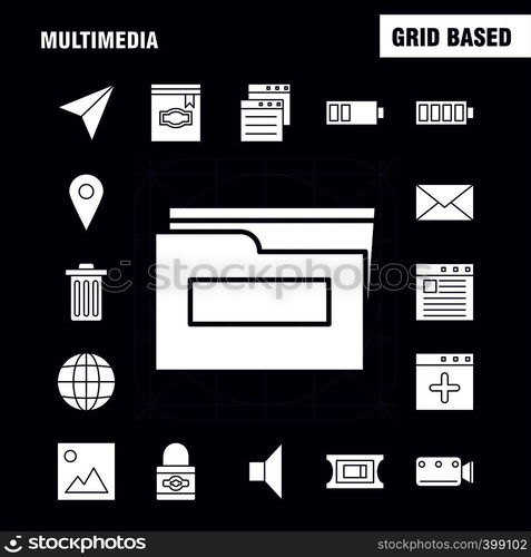 Multimedia Solid Glyph Icon for Web, Print and Mobile UX/UI Kit. Such as: Browser, Page, Web, Template, Browser, Page, Web, Template, Pictogram Pack. - Vector