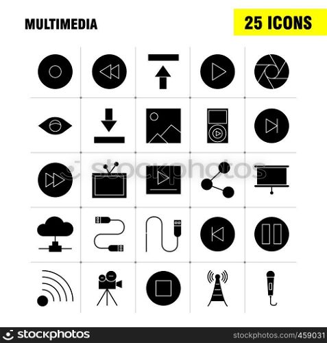 Multimedia Solid Glyph Icon for Web, Print and Mobile UX/UI Kit. Such as: Microphone, Mike, Music, Audio, Fast, Forward, Move, Play, Pictogram Pack. - Vector