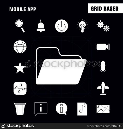 Multimedia Solid Glyph Icons Set For Infographics, Mobile UX/UI Kit And Print Design. Include: Film, Movie, Roll, Camera Roll, Downloading, Download, Internet, Eps 10 - Vector