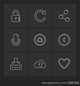 multimedia , sound , buttons , dwonload , upload , pin , key ,error , calcualtor , icon, vector, design, flat, collection, style, creative, icons