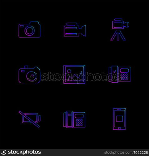 multimedia , user interface , camera , technology , play , pause , camcoder , video , click , capture , image , photography , photograph , icon, vector, design,  flat,  collection, style, creative,  icons