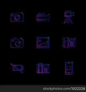 multimedia , user interface , camera , technology , play , pause , camcoder , video , click , capture , image , photography , photograph , icon, vector, design, flat, collection, style, creative, icons