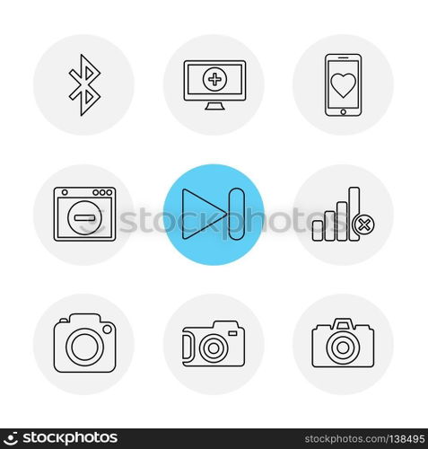 multimedia , user interface , camera , technology , play , pause , camcoder , video , click , capture , image , photography , photograph , icon, vector, design,  flat,  collection, style, creative,  icons
