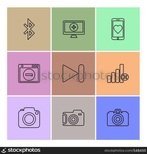 multimedia , user interface , camera , technology , play , pause , camcoder , video , click , capture , image , photography , photograph , icon, vector, design, flat, collection, style, creative, icons