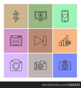 multimedia , user interface , camera , technology , play , pause , camcoder , video , click , capture , image , photography , photograph , icon, vector, design, flat, collection, style, creative, icons