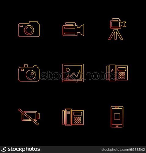 multimedia , user interface , camera , technology , play , pause , camcoder , video , click , capture , image , photography , photograph , icon, vector, design,  flat,  collection, style, creative,  icons